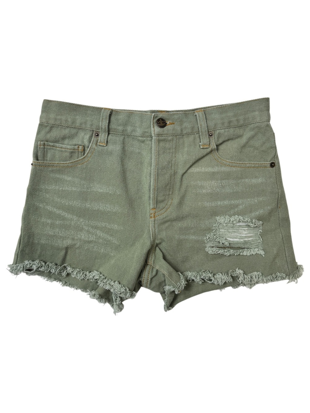 {Levitate} Light Olive Green Distressed Cutoff Denim Jean Shorts WS33
